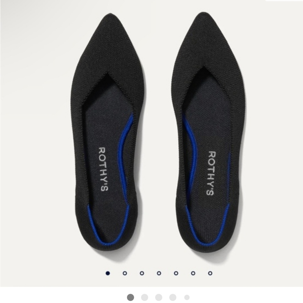 EUC Rothy's The Point Ballet Flat — Black with Blue Trim
